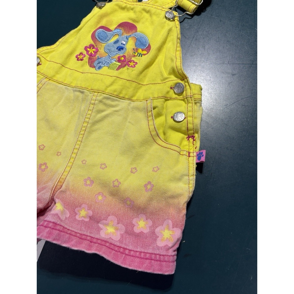 Vintage Blues Clues Overalls Set Girls 4T Pink Denim Shorts Shortalls Rare - Picture 7 of 13
